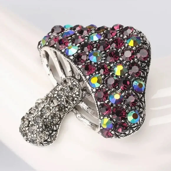 Mushroom Brooch Wine Colored Aurora Borealis Gorgeous Modern New - Picture 5 of 5